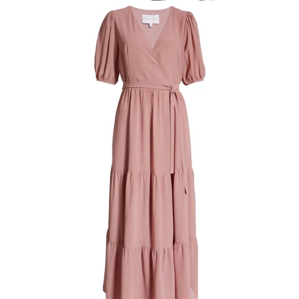 Charles Henry Short Sleeve Tiered Wrap Maxi Dress Size L Large NEW Coral - Picture 9 of 9